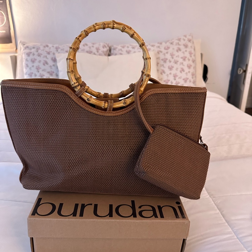 Brown Women's Bag with Bamboo Handle